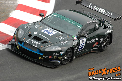 De Aston Martin DBRS9 van Barwell Motorsport aan het werk in Spa